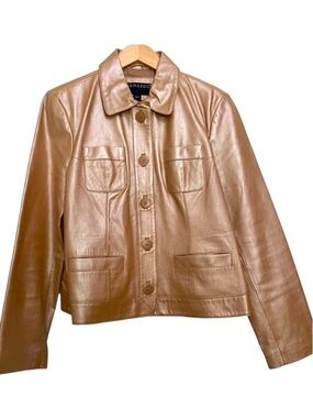 BERNARDO gold beige genuine leather jacket blazer soft contemporary pocket funky